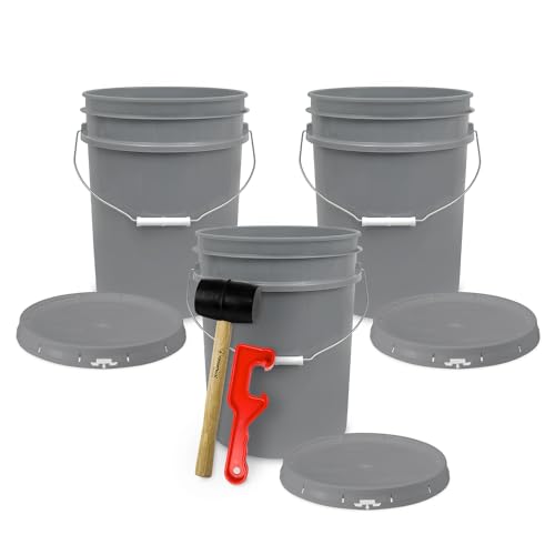 ePackageSupply 5 Gallon Plastic Bucket with Airtight Lid | Food Grade Bucket | BPA-Free | Heavy Duty 90 Mil All Purpose Pail | One 12" Rubber Mallet & One Lid Opener Included | 3 Pack - color: Gray, size: 3 Packs