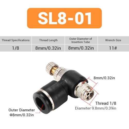 10Pcs Push to Connect Air Flow Control Valve, Black 5/16in Tube OD x 1/8" Male Thread 90 Degree Elbow Speed Control Valve Pneumatic Connector Quick Fittings - size: Male Thread G1/8 x Black (10pcs)