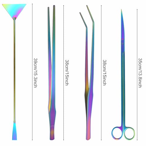 15Inch Extra Long Design Aquarium Aquascaping Tool Stainless Steel Aquascape Tool Kit 4 in 1 Anti-Rust Fish Tank Starter Kit with Long Tweezers Scissors Spatula for Aquarium Plants (Colorful) - color: Colorful