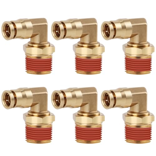 6PCS DOT Quick Push to Connect Brass Air Brake Fitting, Kalolary Brass 90 Degree Elbow DOT Line Fittings 3/8"OD×1/2"NPT Thread Air Brake Line Fittings Air Suspension Kit Air Hose Repair Kit - size: 90° Elbow 3/8"OD ×1/2"NPT