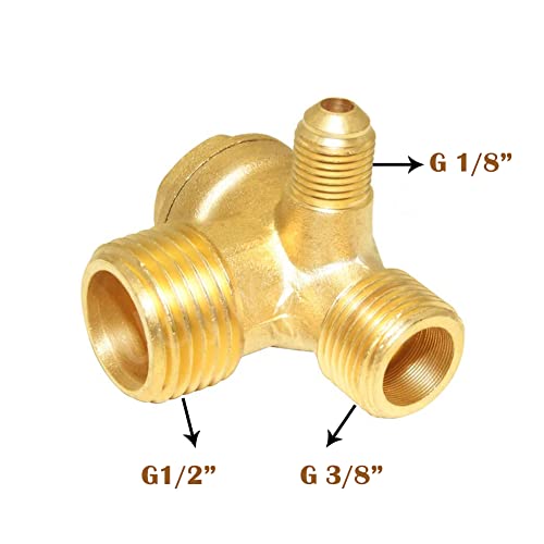 Joywayus 3-Way Brass Male Threaded Air Compressor Check Valve Central Pneumatic G1/2"xG3/8"xG1/8" - style: style 1