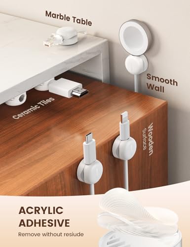 Lamicall Cord Organizer, Spring Cable Management Clips - 6Pack Compact Desk Cable Holder Clips, Nightstand Phone Charging Cord Holder, Halloween Adhesive Wire Organizer, Office Accessory, White - color: White, size: 6Pack