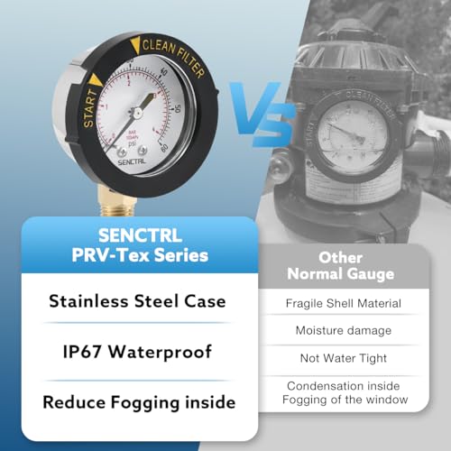 0-60 Psi Pool Filter Pressure Gauge, 2 inches Dial, 1/4 NPT Lower Mount, Stainless Steel Case, Waterproof, Clean Filter Indicator, for Swimming Water Pump Spa Aquarium Pressure Test