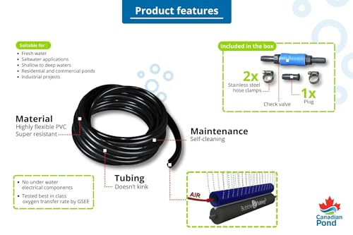 (½ in) – Fine bubble self-sinking diffuser airline for pond & water garden aeration | High oxygen transfer, aerates and de-ices ponds, easy installation (100') - size: 100 Feet