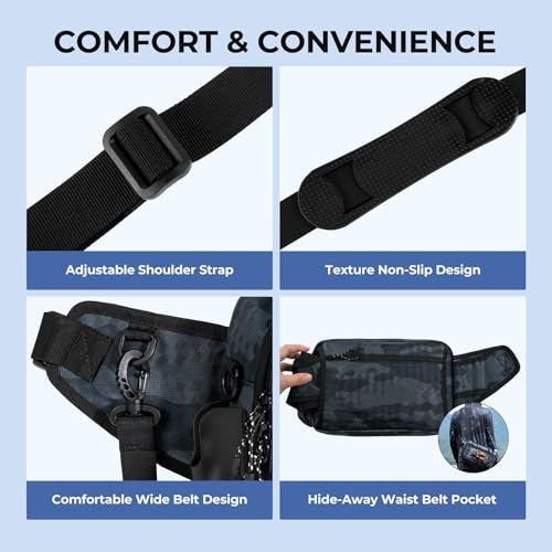 KastKing BaitSpace Waist Bag – Waterproof Tackle Storage Bag With Adjustable Belt, Fishing Fanny Pack for Men, Soft Bait Organizer, 3600 Utility Box, Rod Holder, Nylon - color: Blue Camo