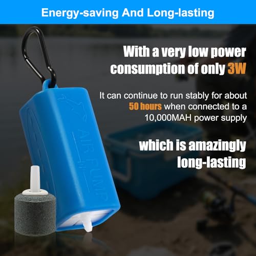 DaToo USB Mini Aquarium Air Pump Ultra Quiet Fish Tank Air Pump with Black Hanging Clasp Portable Aquarium Oxygen Aerator Pump Includes Fish Tank Airline Tubing and Air Stone(1W/2W/3W) - size: 3W