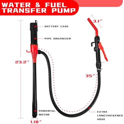 Liquid Transfer Pump, 3GPM 18L/MIN for Gasoline Diesel Water Oil, 10ft Hose with Auto-Stop Nozzle, Operated for Cars, Boats, RV, Drums