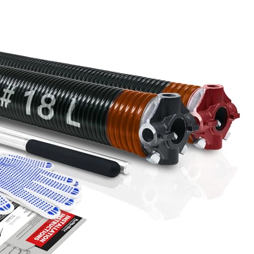 Pair of 2" Garage Door Torsion Springs Set with Non-Slip Winding Bars & Gloves, High Quality Precision Electrophoresis Black Coated, for Replacement & Installation, MIN 16,000 Cycles (0.192x2''x18'') - size: 0.192X2"X18"