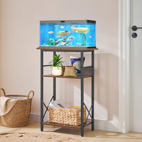 HOOBRO 10 Gallon Aquarium Stand, 3-Tier Fish Tank Stand with Storage, Reptile Turtle Tank Stand with Metal Frame, 20.5" L x 11" W , Rustic Brown BF52FT01 - color: Rustic Brown + Black