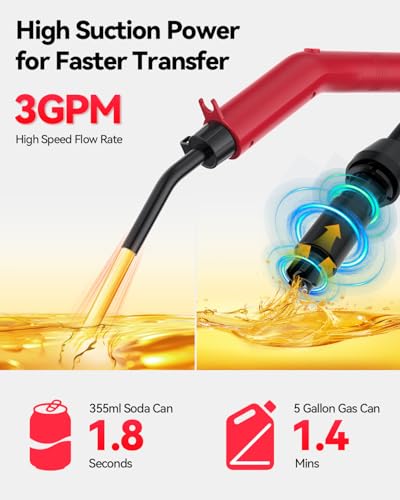 Leshein Fuel Transfer Pump 3GPM, USB Rechargeable Electric Siphon Pump for Gasoline Diesel Water, Portable Leakproof Gas Can Pump with Upgraded Hose Material & Build, Ultra-Fast Oil Transfer Pump