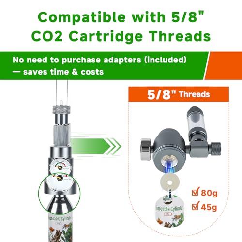 Desktop CO2 Regulator with 80g Disposable CO2 Cartridge with Solenoid Valve, Complete Aquarium CO2 System, Compatible with 5/8" Threaded for Nano Aquariums - size: 80g