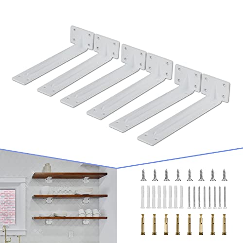 CLT Shelf Bracket( White) , 6” Quarter Inch (1/5") Thick- Max Load: 220 lb Rustic Industrial Modern Farmhouse Heavy Duty Corner Brace Joint Right Angle Bracket for DIY Table Bench, Pack of 6 - size: 6 Inch, style: White S Gusset