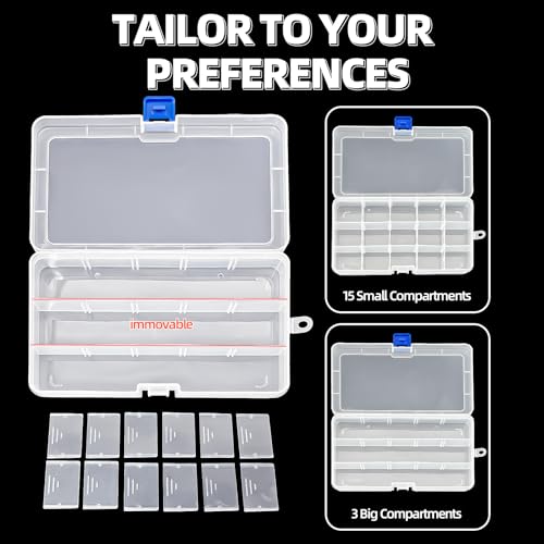 DUOFIRE Plastic Organizer Container Storage Box Adjustable Divider Removable Grid Compartment for Jewelry Beads Earring Container Tool Fishing Hook Small Accessories (15 grids, 4 Colors) - color: 4 Colors - 15 Grids, size: 4 pack