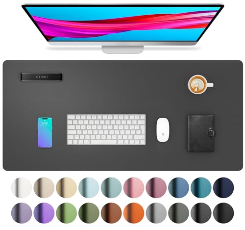 Aothia Leather Desk Pad Protector, Mouse Pad, Office Desk Mat, Non-Slip PU Leather Desk Blotter, Laptop Desk Pad, Waterproof Desk Writing Pad for Office and Home (Gray,23.6" x 13.7") - color: Gray, size: 23.6" x 13.7"