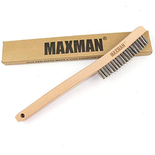 MAXMAN Wire Brush, Heavy Duty Stainless Steel Wire Brushes for Cleaning Rust, Grill Brush, Steel Brush for Paint Removal, Welding, Stiff Bristle Metal Brush with 14" Long Beech Handle, Large - style: 1 Stainless Steel Brush