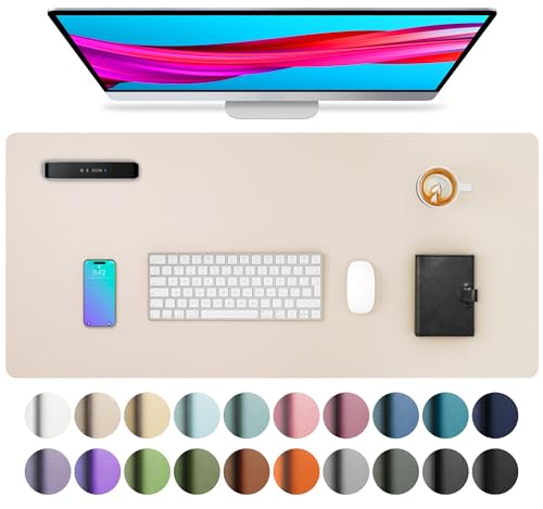 Aothia Large PU Leather Desk Pad Protector – Non-Slip Mouse Pad & Writing Mat for Office/Home, Waterproof, Easy to Clean (23.6" x 13.7", Eggshell) - color: Eggshell, size: 23.6" x 13.7"