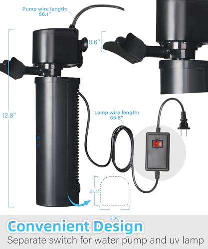 Aquarium Filter U-Very Suitable for 40-200 Gallon Tank, 400GPH Fish Tank Filters for Green Control, Internal Submersible Pump for Turtle Tank, Small Pond, Pool Filter, Cold Plunge Ice Bath Hot Tub - size: CTUV-H8F (40-200Gallon)