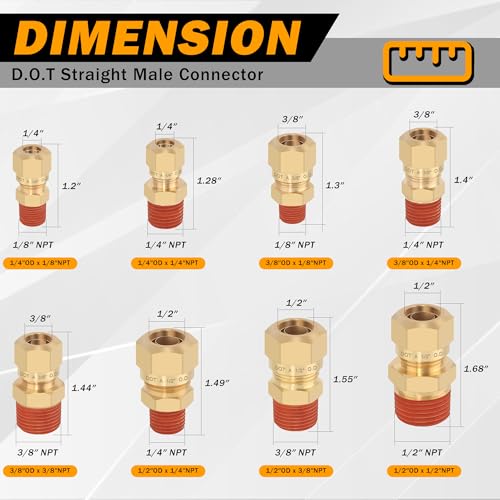 5PCS Air Brake Nylon Tubing Brass Union Straight Joint DOT Approved 1/4" Tube OD x 1/4" NPT Thread Air Line Adapter Air Suspension Kit for Truck Trailers and Air Brake System - size: 1/4" OD x 1/4" NPT, style: Straight Male NPT Thread-5PCS