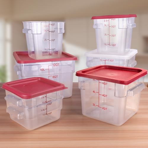 2 Pack RED Square Food Storage Container With Lid,Commercial Storage Box With Scale & Handle,Cake Making,Dough Marinating Meat,Kitchen Supplies (2 Quart) - size: 2 Quart-RED LID & MEASURING LINE