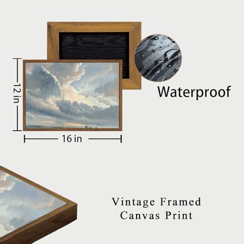OIQArtOIQ Vintage Landscape Canvas Wall Art Framed Natural Scenery Painting Artwork Prints France Country Wilderness Farmhouse Decor Pictures Kitchen Bedroom Living Room Bathroom - color: Cloud, size: 12x16 in