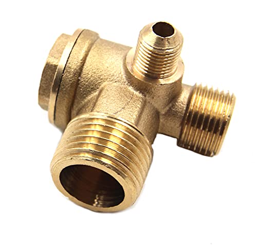 3-Port Brass Male Threaded Air Compressor Check Valve 90-Degree Right Air Compressor Valve Air Compressor Parts Air Check Valve (1/2"x 3/8" x 1/8") - size: 1/2"x 3/8" x 1/8"