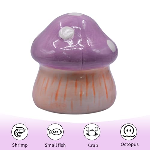 Aquarium Mushroom House Decorations, Ceramic Fish Tank Hideout Landscaping, Small Fish Hideaway Spawning Cave Decor for Shrimp Goldfish (Purple) - color: Purple