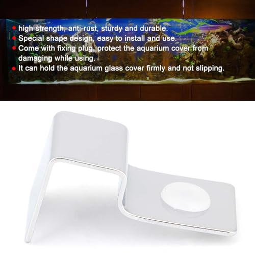 Fockety Stainless Steel Aquarium Lid Clips, Clear Acrylic Fish Tank Cover Support Clamps with Silicone Buffer Pad for 5mm Rimless Aquarium Glass