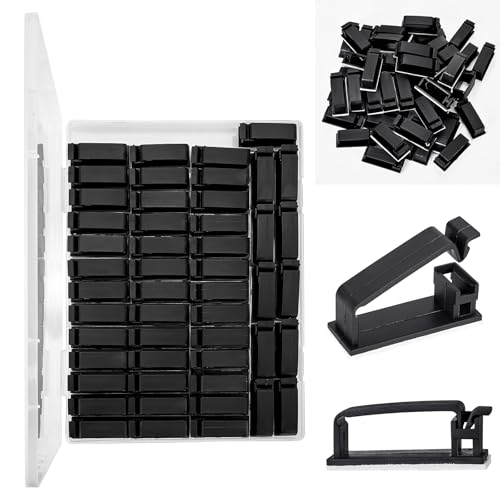 50Pcs Self Adhesive Cable Management Clips,Cable Organizers Wire Clips Cord Holder for PC Laptop Ethernet Cable Desktop Home Office(1.52’’ x 0.59’’ x 0.57’’, Black) - color: Black, size: 1.52’’ x 0.59’’ x 0.57’’