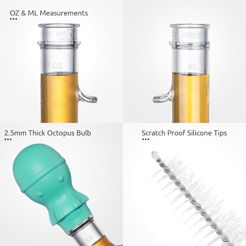 U-Taste 1.5oz Angled Turkey Baster - 228.2℉ Heat Resistant Food Grade Tritan and Silicone Large Octopus Bulb Baster Set with Cleaning Brush for Cooking Basting Meat Poultry Beef Chicken (Aqua Sky) - color: Aqua Sky