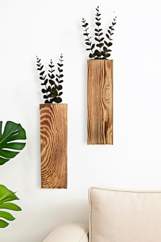 Wall Vases Set of 3 with Artificial Plants Wooden Hanging Planter Vases for Farmhouse, Modern & Rustic Home Decor Living Room, Bedroom, Kitchen, Office Decoration with Faux Greenery