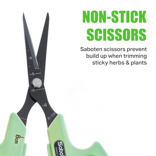 Saboten Fluorine Coated Angled Blade Trimming Scissors Green PT-2 160mm Precision Gardening Bonsai and Floral Shears Made in Japan - color: Green, size: Non-Stick Angled Blade