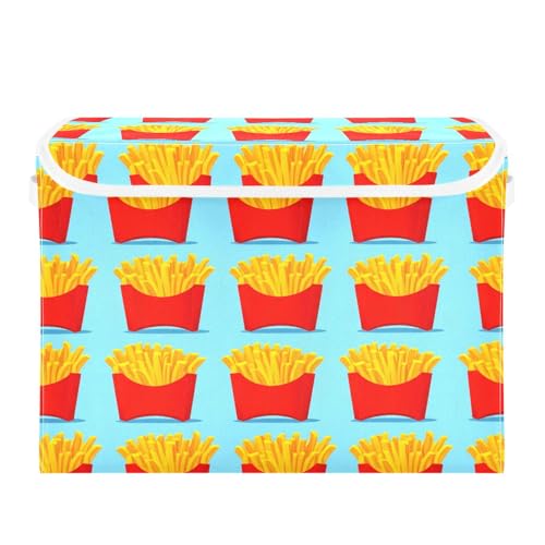 Storage Box French Fries Storage Bins with Lids, Larger Collapsible Fabric Storage Baskes with Handles for Living Room, Playroom, Bedroom, Nursery 16.5x12.6x11.8 Inch