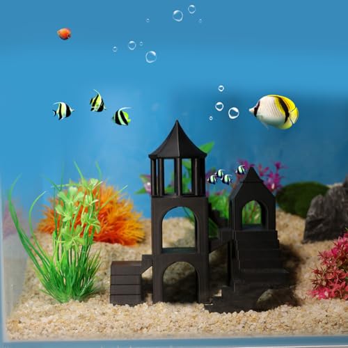 Aquarium Undergravel Fish Tunnel Hide Cave Corner Castle Tank Decorations Under Gravel Viewing Tunnel Fish & Shrimp Cave for Aquarium Hideout(Black,Style C) - color: Black, style: Style B