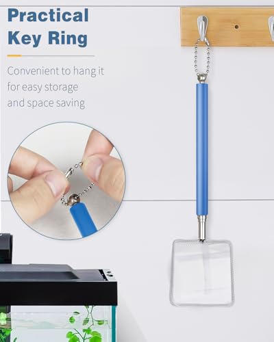 Pawfly 2 Inch Aquarium Shrimp Net with Extendable Stainless Steel Handle, Tiny Fish Tank Net for Shrimp Baby Fish or Food Residue Debris, Soft Round Fine Mesh - color: Blue Square, size: 2 Inch