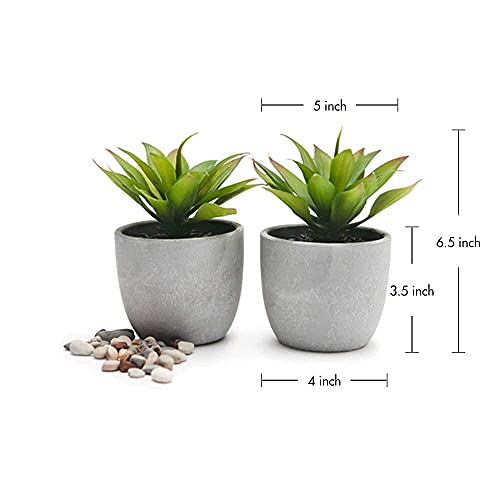 Kurrajong Farmhouse Artificial Plants Indoor | Set of 2 Fake Plants for Desk Decor | Artificial Succulents in pots | Fake Succulents| Faux Plants Indoor | Faux Agave for Shelf Decor
