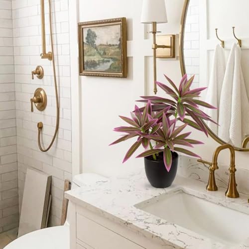 Faux Plants 16.1" Dracaena Artificial Plant Realistic Fake Plants in Pot Small Indoor Plants Fake Potted Plants Artificial Decor for Home Living Room Bathroom Office House Table Desk Shelf, Pink - color: Pink