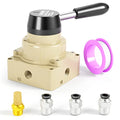 TAILONZ PNEUMATIC Rotary Lever Hand Valve HV-02 1/4”NPT Air Flow Control 3 Position 4 Way - size: 1/4" NPT