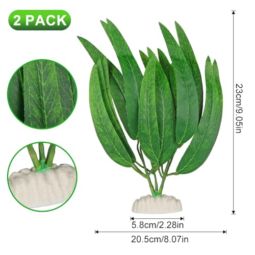 2Pcs Artificial Aquatic Plants Set - Lifelike Silk Fabric Leaves for Aquarium Decoration, Easy to Maintain, Vibrant Underwater Garden (Green)
