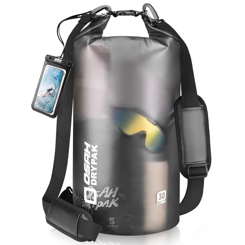 Waterproof Dry Bag, 5L/10L/20L/30L/40L Roll Top Lightweight Storage Backpack with Phone Case for Women & Men, Floating Waterproof Sack for Travel, Swimming, Kayaking, Paddle Board, Camping & Beach - color: BLACK CLEAR, size: 30L