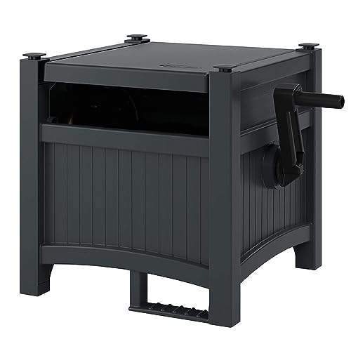 Suncast Garden Hose Hideaway Storage Reel Box, Cyberspace Grey – Resin Outdoor Container, Holds up to 100 Feet of 5/8 Inch Standard Vinyl Water Line – No Assembly Required - size: 100' (Cyberspace)