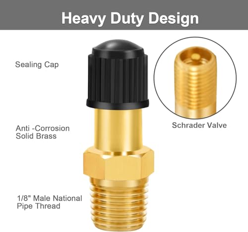 GODESON 1/8" NPT Tank Valve, Anti-Corrosion Brass Schrader Valve with 1/8" Male NPT and Caps, Air valve Using with Air Compressor Tanks (Pack of 2) - style: 1/8"NPT(Pack of 2)