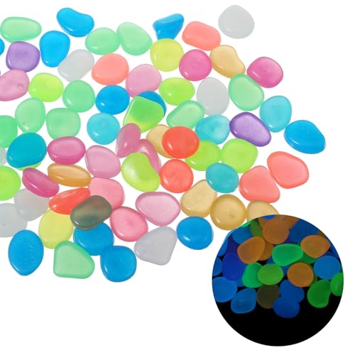 Larrel 100PCS Luminous Stones, Glow in The Dark Stones, Color Glow in The Dark Rocks, Luminous Pebbles, Colorful Cobbles for Aquarium, Fish Tank, Garden, Patio, Terrace, Lawn, Yard, Driveway, Walkway