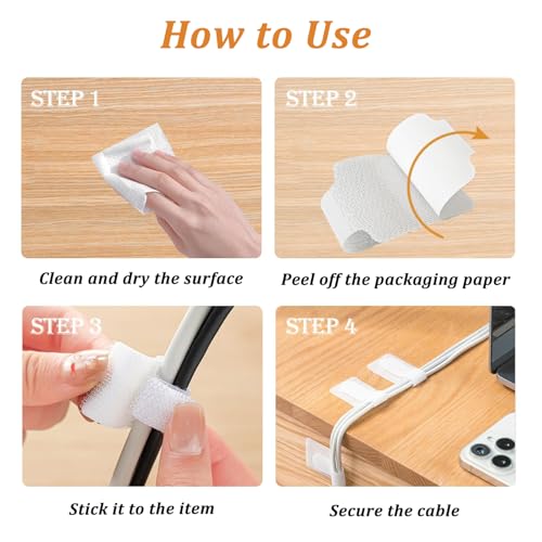 36PCS Cable Management Hook and Loop Cable Ties, Self Adhesive Hook and Loop Cable Straps, Sticky-Back Cord Organizer, Cable Clip, Household & Office Essentials (White*18 & Black*18) - color: White*18 & Black*18