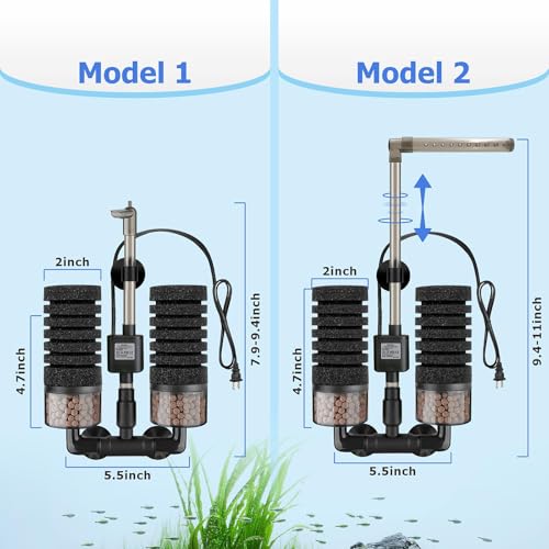 Aquarium Electric Sponge Filter with Submersible Water Pump Silence Motor for Shrimps,Bettas with Bio Ceramic Media Balls and 2 Spare Sponge,Venturi Nozzle and Rain Mode (S for 10-20 Gal) - size: 10 to 20 Gallons