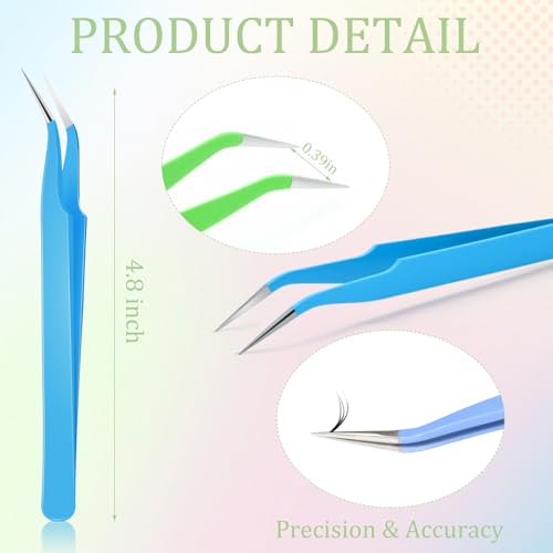 Honoson 9 Pieces Curved Pointed Craft Tweezers Stainless Steel Precision Tweezer with Protective Cover for Rhinestones Dried Flowers Craft Stickers Eyelash Extension Jewelry Making(Macaron Colors) - color: Macaron Colors