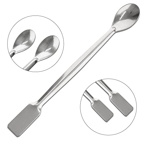 Piutouyar 10 Pcs 2 in 1 Double Ended Lab Spoon Micro Lab Spatula Stainless Steel Lab Scoop Square & Flat Spoon End for Reagent Sampling, Mixing, Measuring - size: 2 in 1 Double Ended Lab Spoon