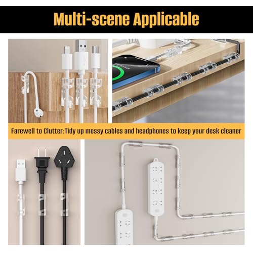 50 Pcs Self Adhesive Cable Clips,Upgraded Cable Management with Screw Hole,Strong Cord Organizer for Under Desk,Car,TV PC,Christmas Light Indoor/Outdoor-M - color: clear, size: M(Fit 0.2-0.28in)