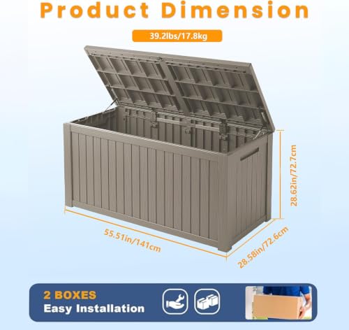 TARKARI 200 Gallon Outdoor Storage Box Waterproof, Resin Deck Boxes with Lockable Lid & UV-Resistant for Patio, Pool, Garden Furniture Cushions & Accessories, Coffee - color: Coffee, size: 200 GAL