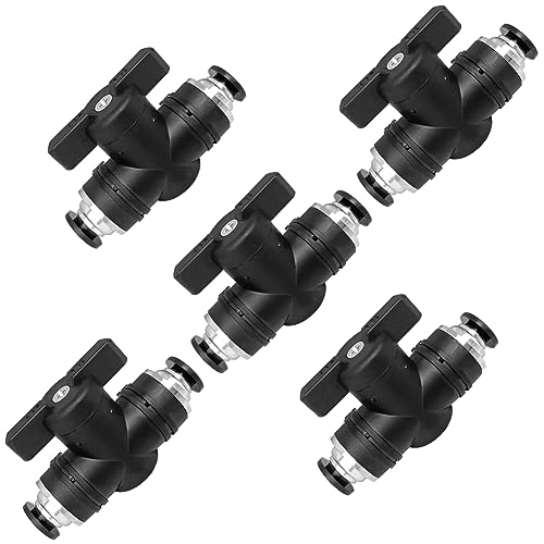 Pneumatic Valve 1/4 inch Push to Connect Fittings Ball Valve Air Flow Control Valve Air Quick Connect Air Line Fittings (5Pcs)