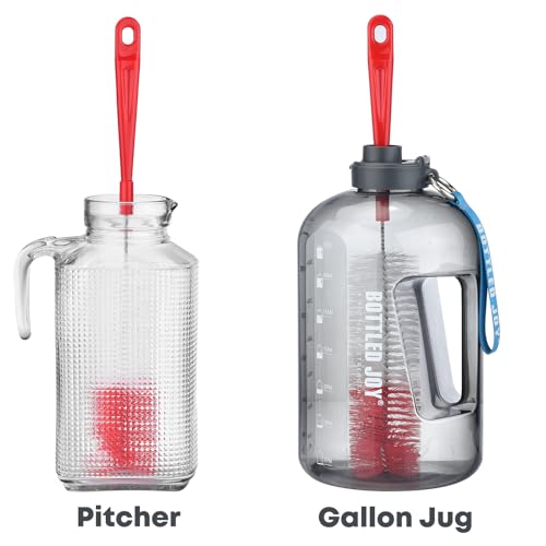 ALINK 3-Pack Long Red Bottle Cleaning Brush for Narrow Neck Beer, Wine, Kombucha, Hydroflask, Thermos, Sport Well, Carafe, Brewing Bottle Cleaner, 16 Inches - color: Red